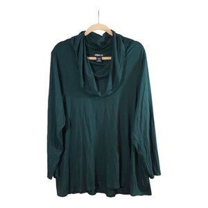 Gramercy 22 Stretch Knit Long Sleeve Longline Cowl Neck Top in Green Women's 2X